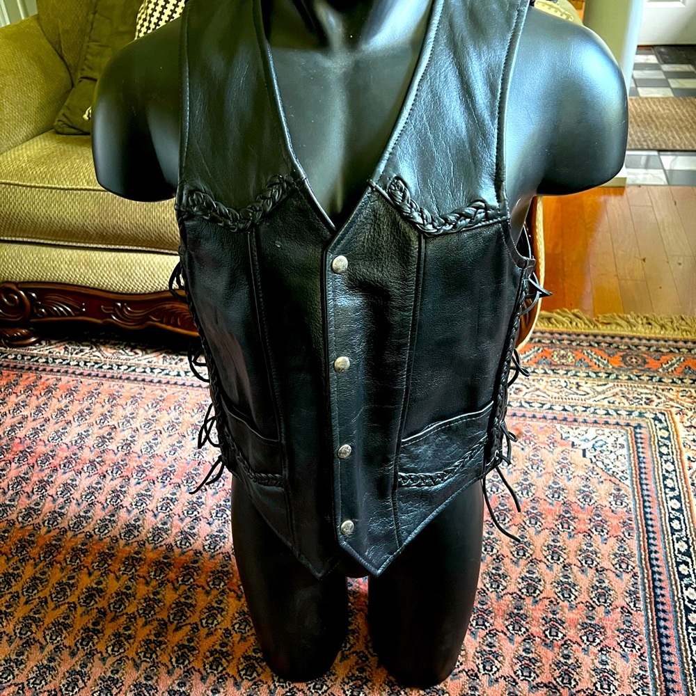 Real leather ventage vest with lace up sides by manzoor fine leather